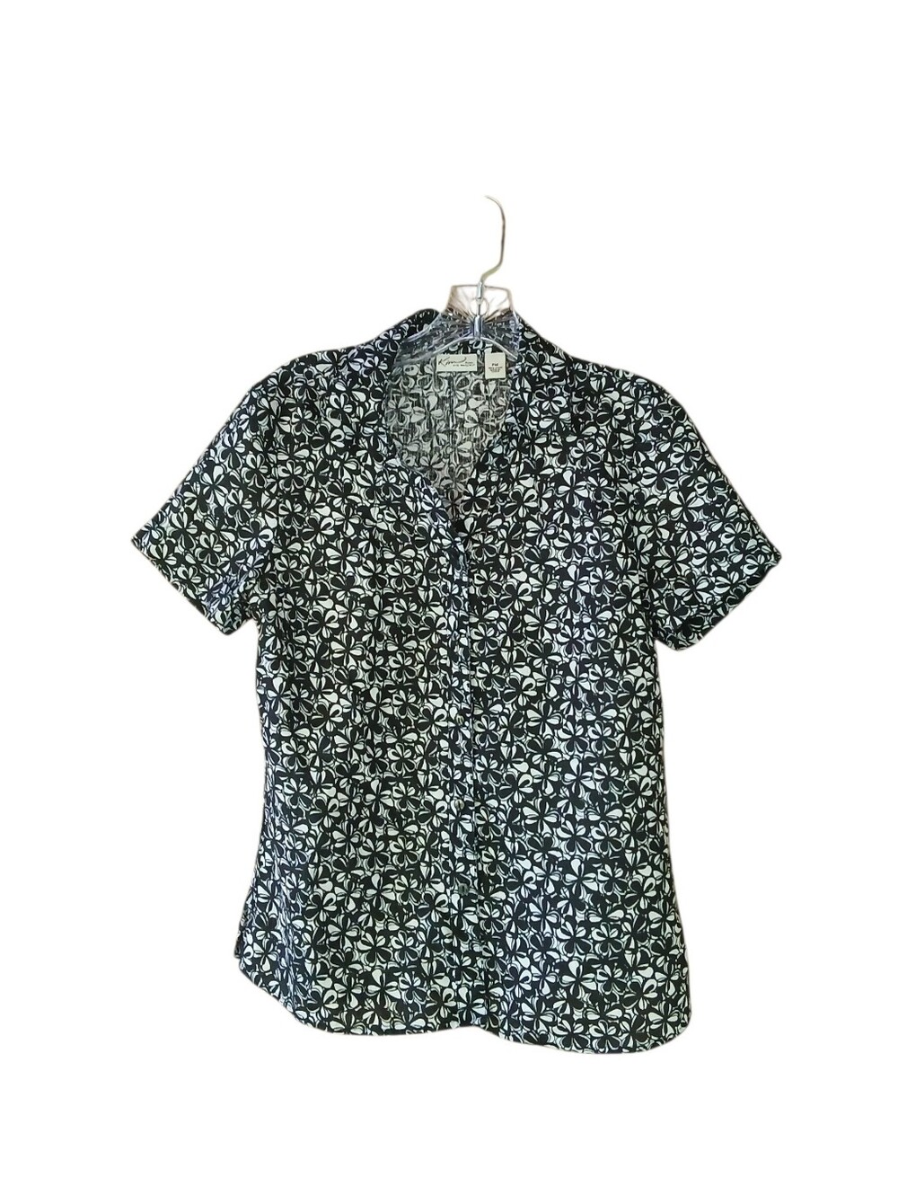 Kim Rogers Black Floral Print Short Sleeved Linen Shirt Size MP